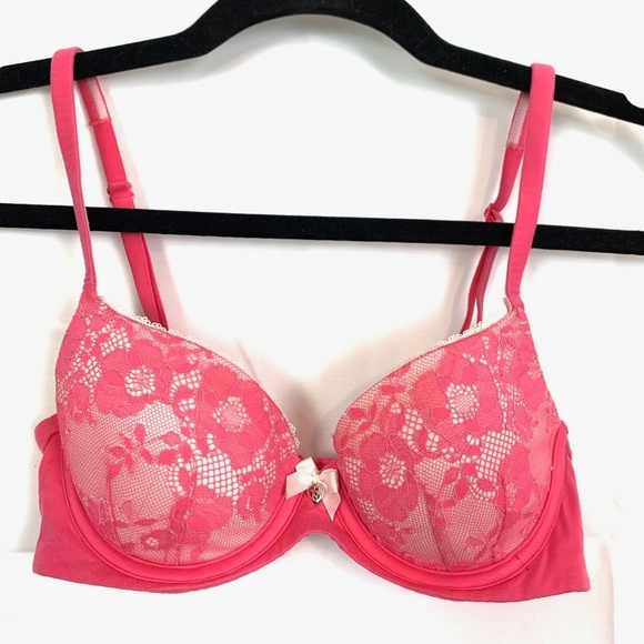 Victorias Secret BODY LINED DEMI Pink Lace Bra 32C - Picture 1 of 16